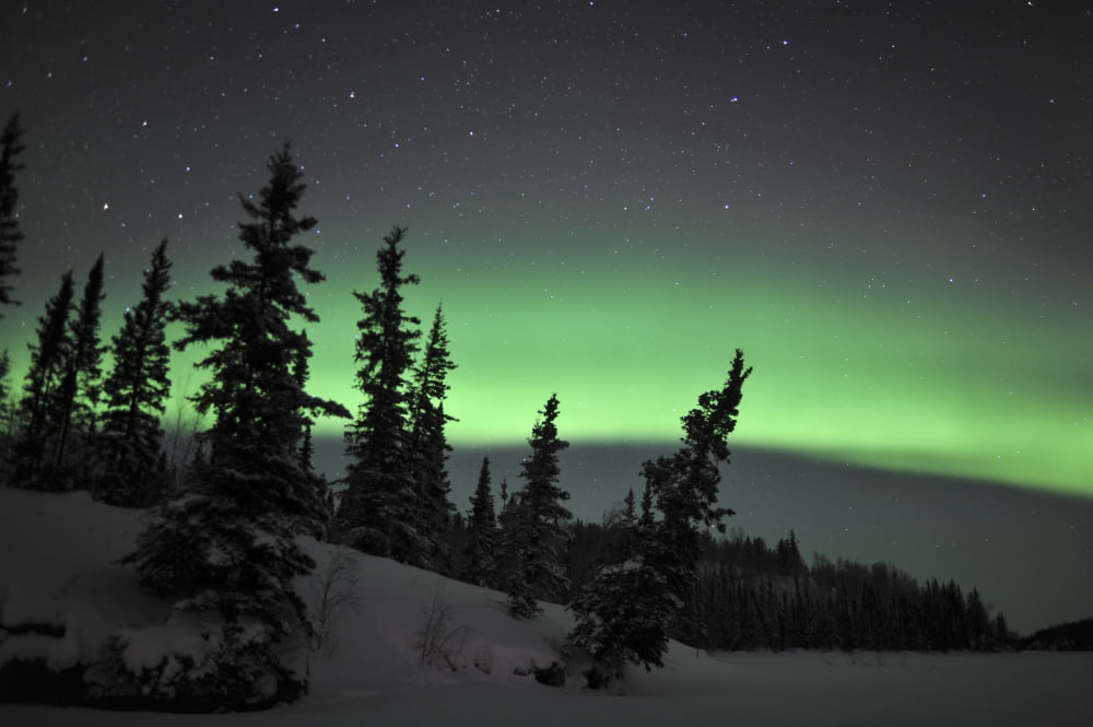 Aurora Borealis over Vee Lake Northwest Territories Canada Canvas Art - Jiri HermannStocktrek Images (35 x 23)