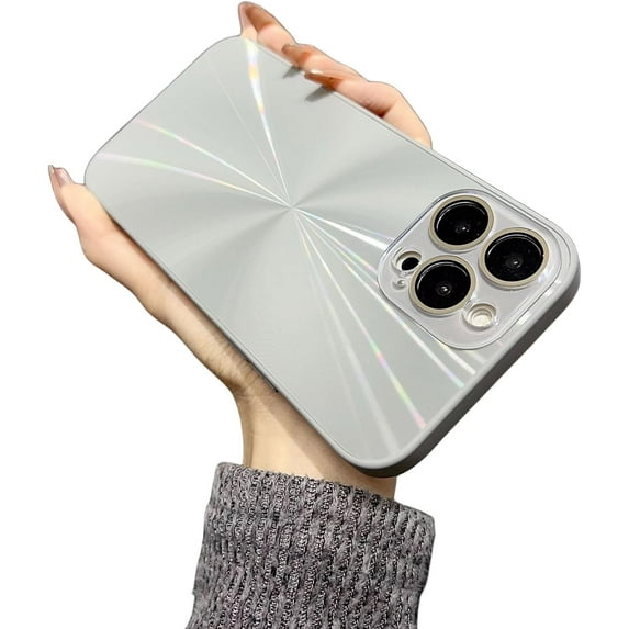 Aurora CD Pattern Full Wrap Case with Lens Film, Cool Phone Case, Men's and Women's Favorite, Drop Proof, for iPhone 15 14 13 12 11 Pro Max Phone Case (Light Grey,iPhone 14)