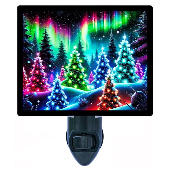Aurora Christmas Night Light Colorful Northern Lights Winter Tree Scene Holiday Dcor with Free Switchable Insert
