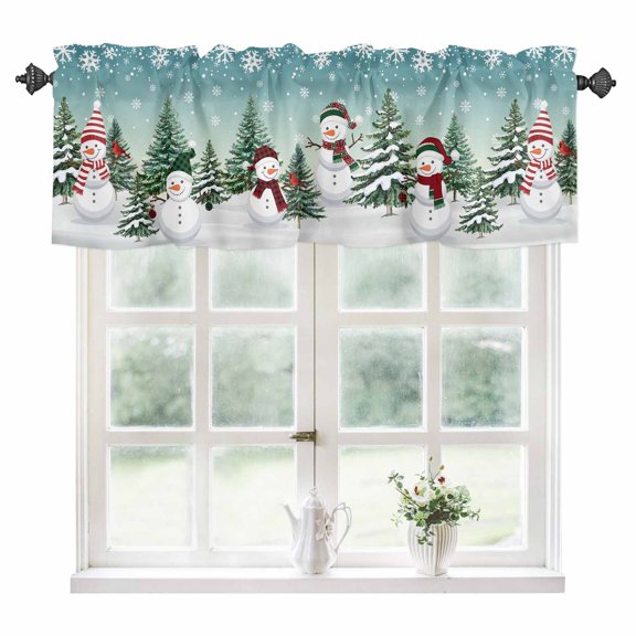 Aurora Christmas Snowman Kitchen Valances for Windows 54x18 Inch Kitchen Curtains Valances Rod Pocket Xmas Snowflake Tree Winter Bathroom Window Valances for Window Treatment Decor