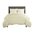 thumbnail image 1 of Chic Home Kaiah 3 Piece Comforter Set Contemporary Striped Ruched Ruffled Design Bedding - Decorative Pillow Shams Included Queen Beige, 1 of 11