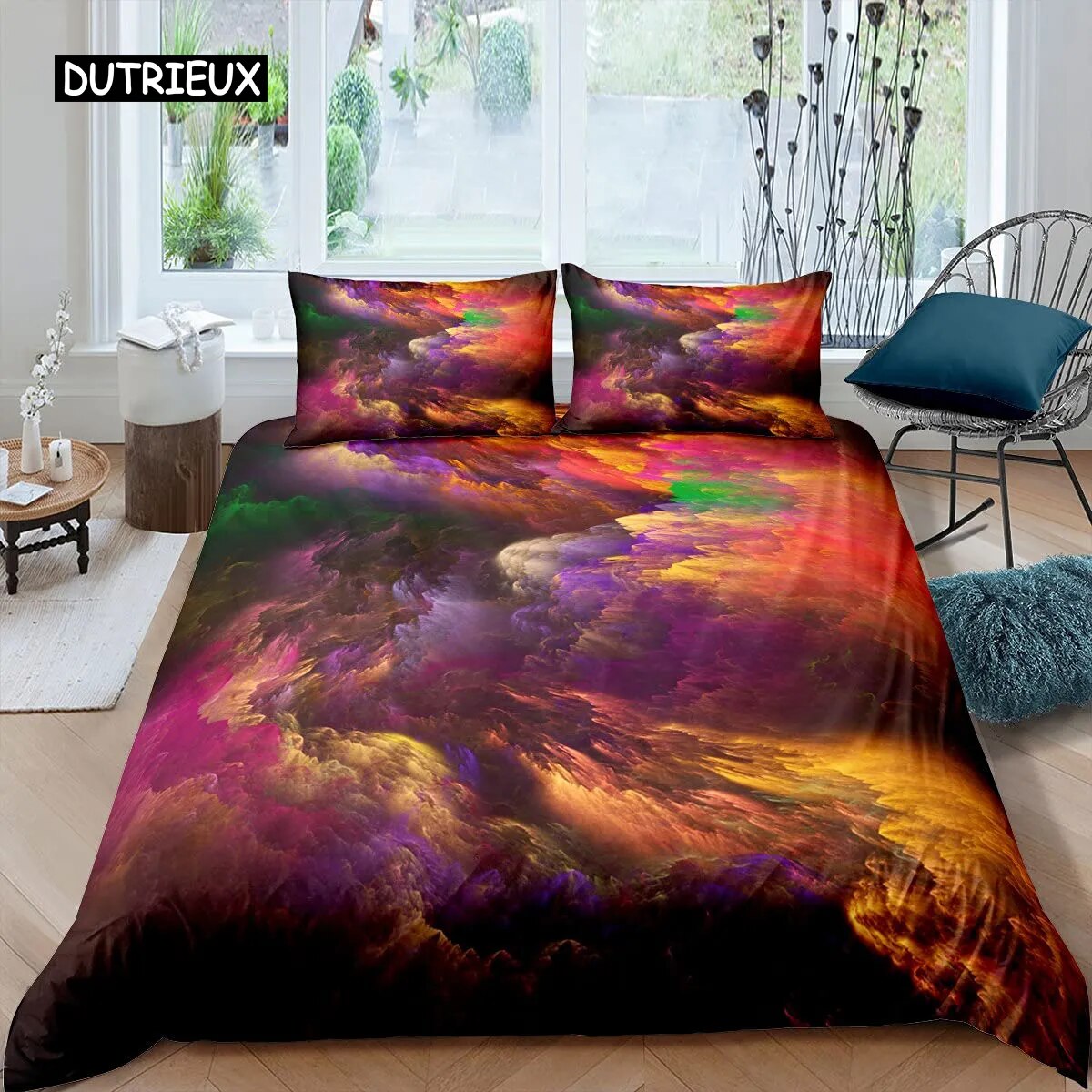 Aurora Duvet Cover Set Galaxy Bedding Set Purple Starry Sky Quilt Cover