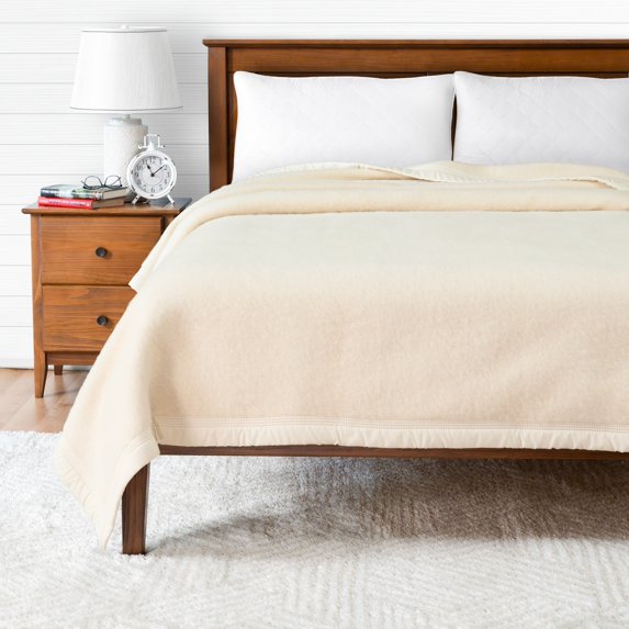 Aurora Extreme Heavyweight Oversized Washable French Wool Queen Blanket, Natural