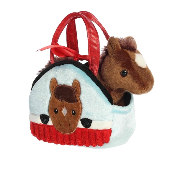 Aurora Fashionable Fancy Pals Peek-A-Boo Pony in Barn Stuffed Animal - Mini Plush with Stylish Purse for Dress Up Fun - Perfect for Kids 3+ Years, Costumes, and Birthdays - 8 Inches