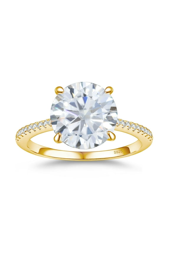 1.5CT CZ Round Cut Engagement Rings for Women,Women’s 925 Sterling Silver Solitaire Wedding Bands Engagement Promise Rings for Her with 18K Yellow Gold Plated Size 9