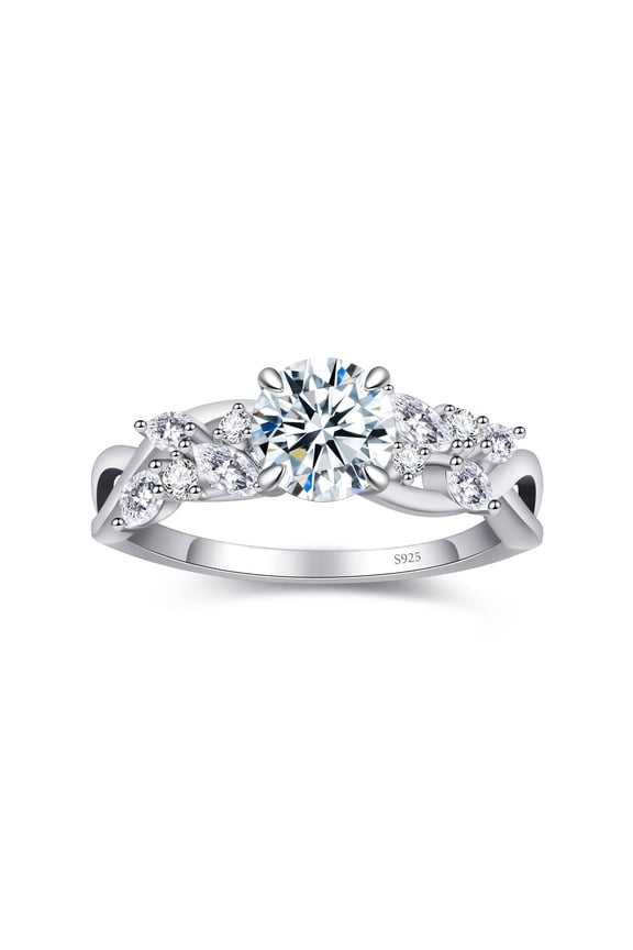 1.5Carat Round & marquise Moissanite Engagement Rings for Women,925 Sterling Silver with 18K White Gold Plated
