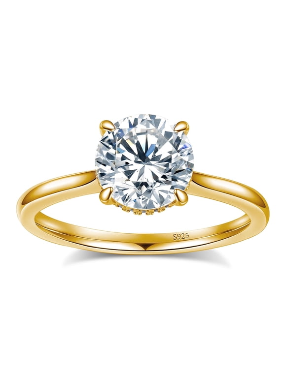 1.5CT Round Moissanite Engagement Rings for Women,S925 Sterling Silver,18K Gold Plated