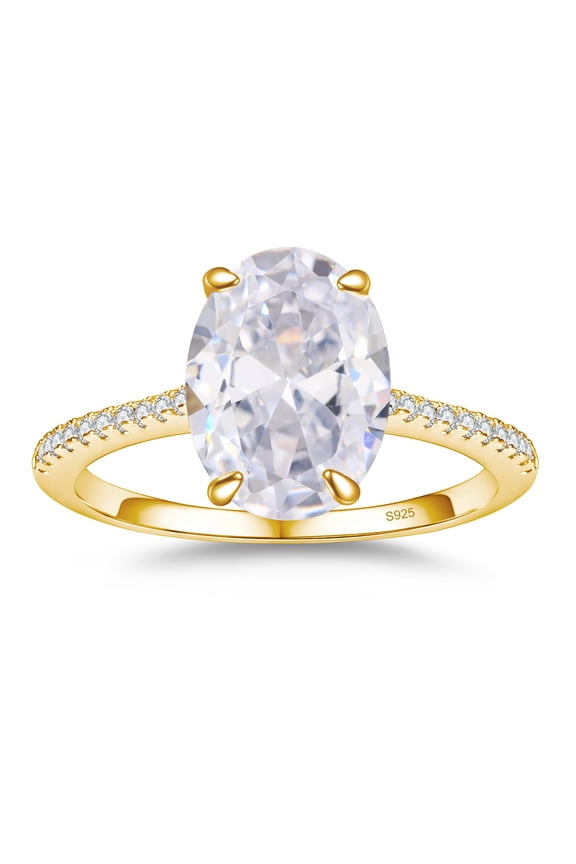 2CT CZ Oval Cut Engagement Rings for Women,Women’s 925 Sterling Silver Solitaire Wedding Bands Engagement Promise Rings for Her with 18K Yellow Gold Plated Size 9