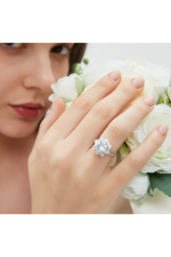3CT Flower Moissanite Engagement Rings for Women. Women's 925 Sterling Silver Big Flower Shaped Engagement Moissanite Ring, Brilliant Wedding Bands Moissanite Halo Rings Size 8