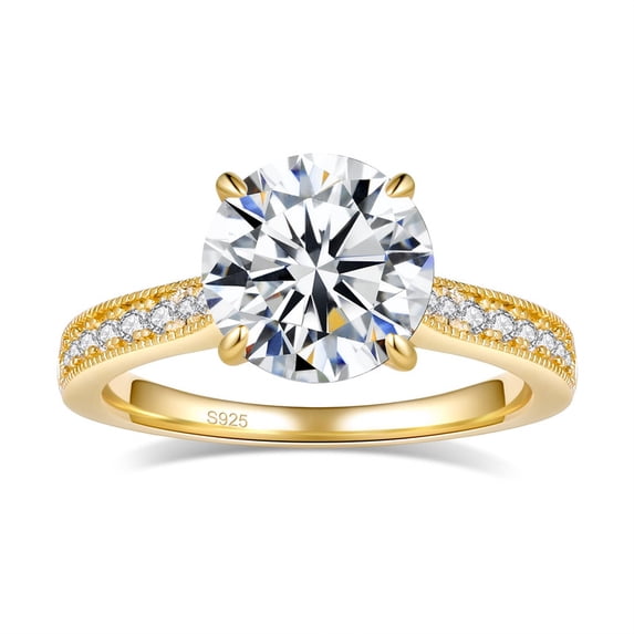 Aurora&Fiori 3CT Moissanite Engagement Rings for Women,D color VVS1 Round Promise Wedding Ring 18K Yellow Gold Plated S925 Sterling Silver