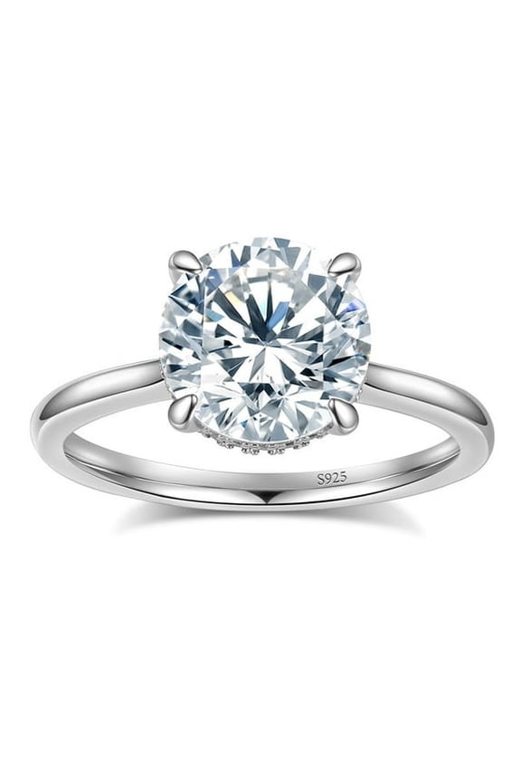 4CT Round Moissanite Engagement Rings for Women,S925 Sterling Silver,18K White Gold Plated
