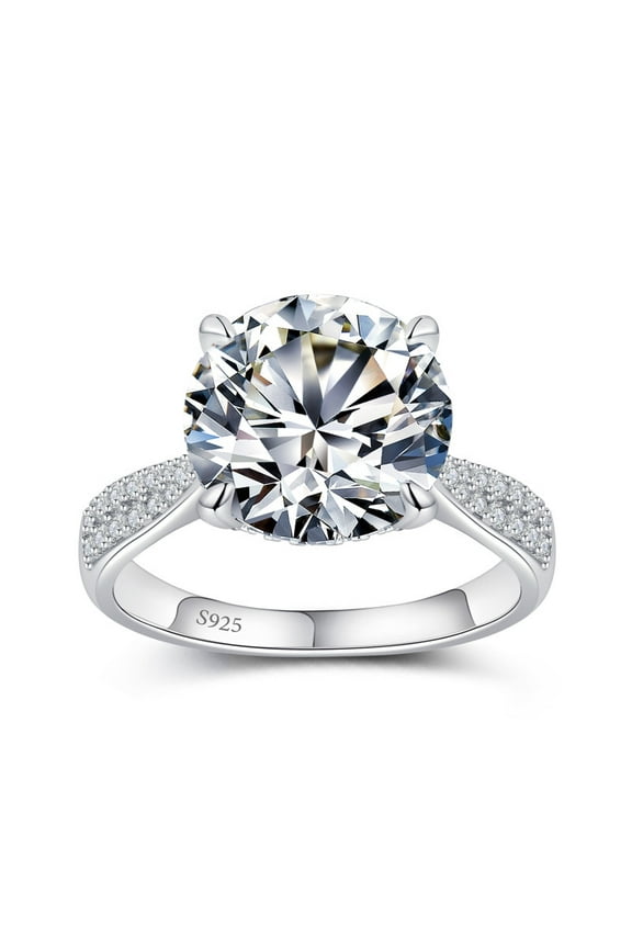 4CT Moissanite Engagement Rings for Women, S925 Sterling Silver with 18K White Gold Plated Promise Wedding Ring Size4