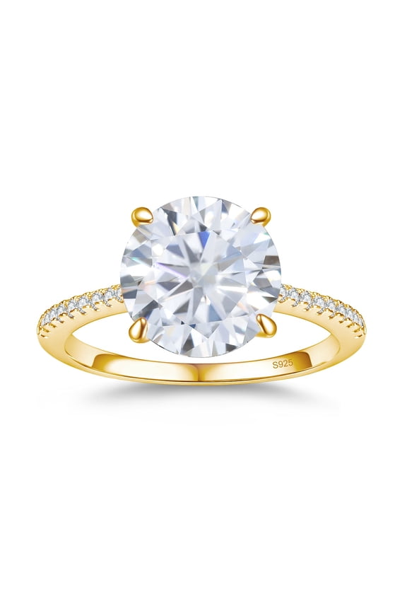 5CT CZ Round Cut Engagement Rings for Women,Women’s 925 Sterling Silver Solitaire Wedding Bands Engagement Promise Rings for Her with 18K Yellow Gold Plated Size 9
