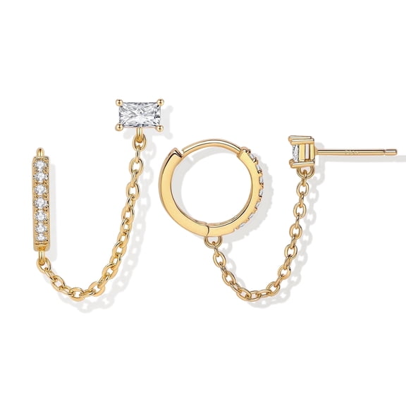 Aurora&Fiori Chain Earrings for Women 925 Sterling Silver 18K Gold Plated Double Piercing Earrings for Her Birthday Valentine's Day Gift