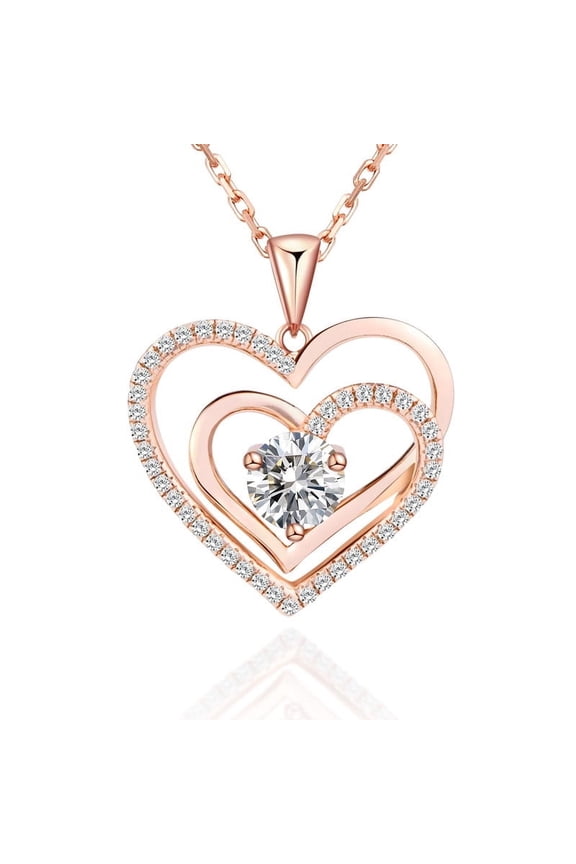 S925 Sterling Silver Heart Pendant Necklace for Women,Inlay Cubic Zirconia,Rose Gold Plating,Hypoallergenic,Jewelry gift for Women