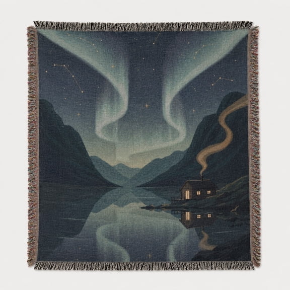 Aurora Fjord Cabin Woven Cotton Throw Blanket with Fringe