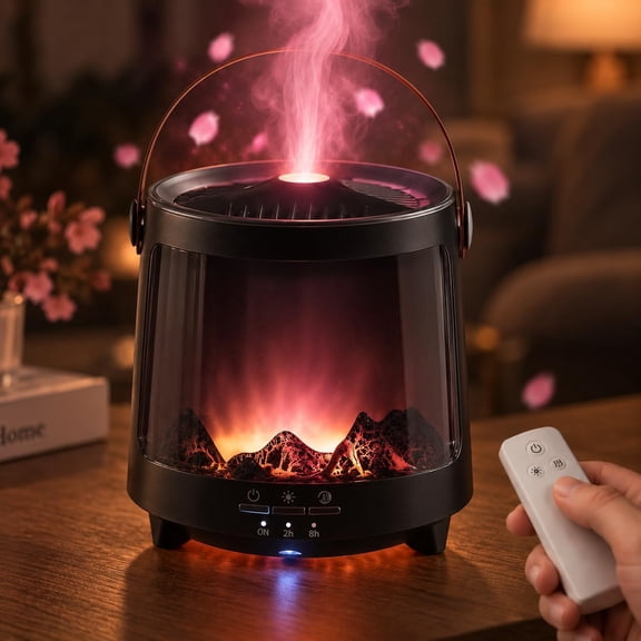 Aurora Flame Essential Oil Diffuser Humidifier,Jellyfish Aroma Diffuser, | 300ml Ultrasonic Cold Mist Humidifier,Christmas Diffuser Gift,7 Color Aurora Light,Wireless Remote,2 Timer,Auto-Off Function