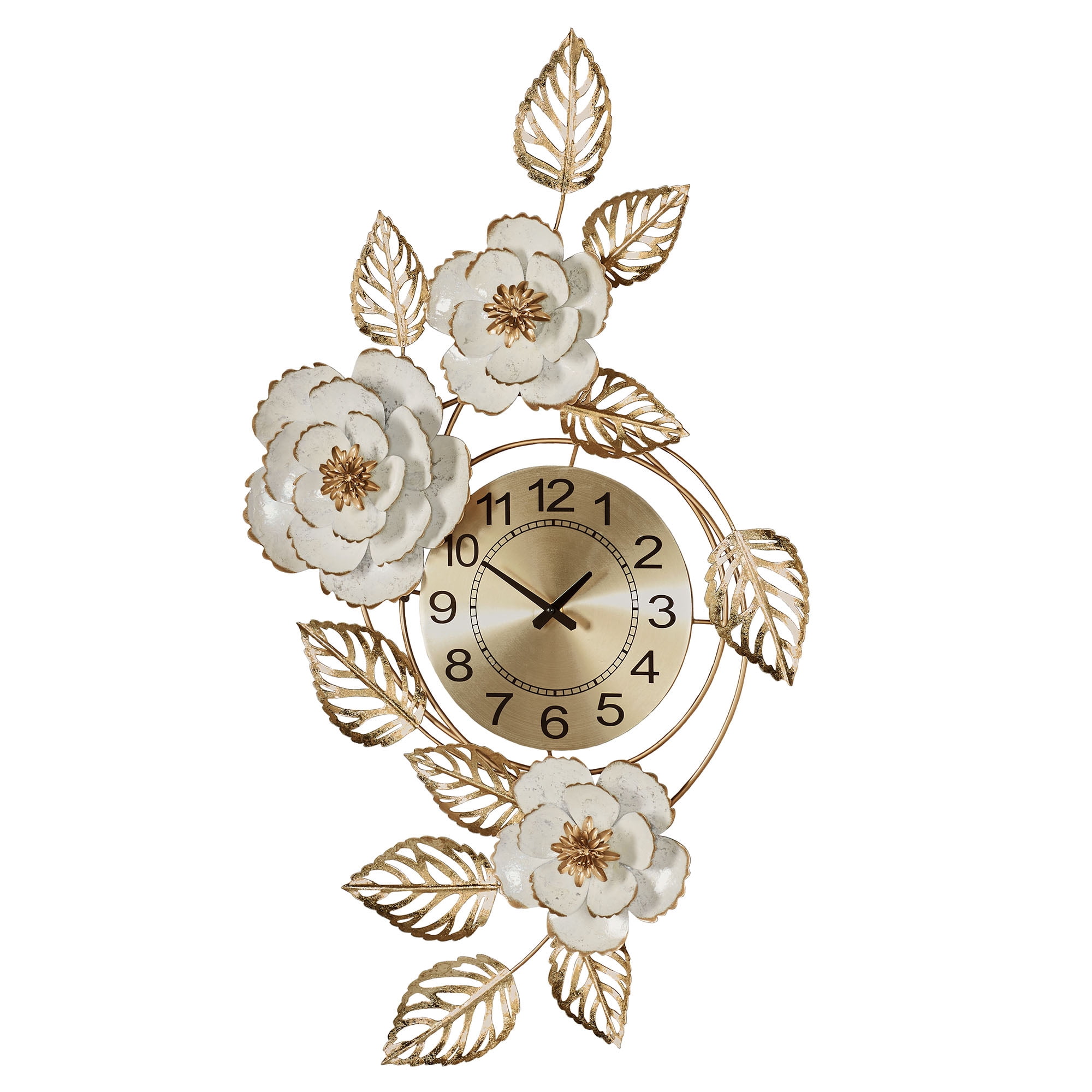 Aurora Floral Wall Art Clock Ivory/Gold 20” x 2” x 35”