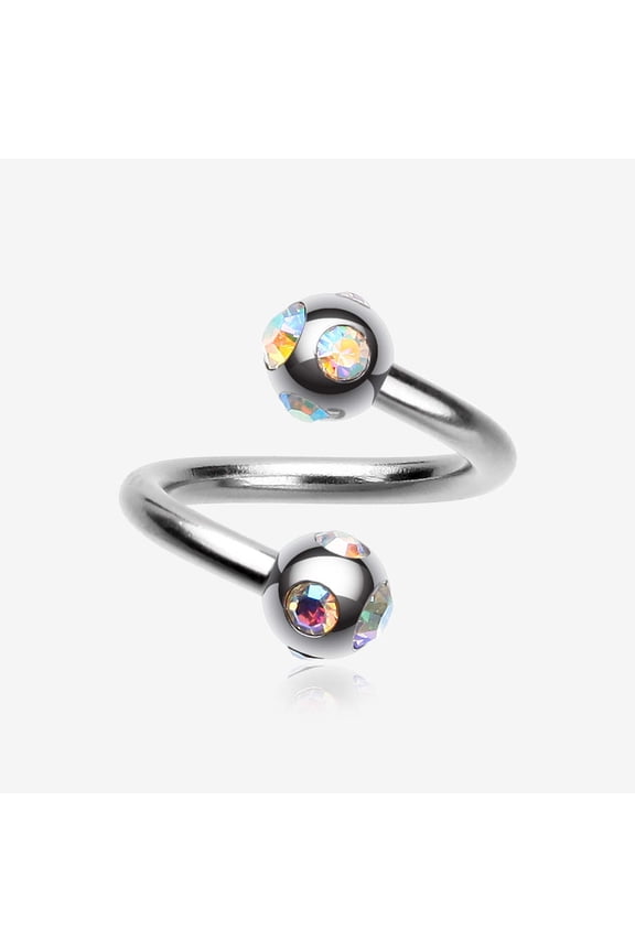 Aurora Gem Ball Steel Twist Spiral Ring