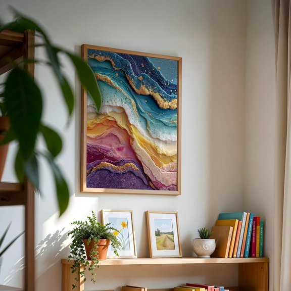 Aurora Geode Teal Gold Print Luxury Modern Decor Unframed Paper Print