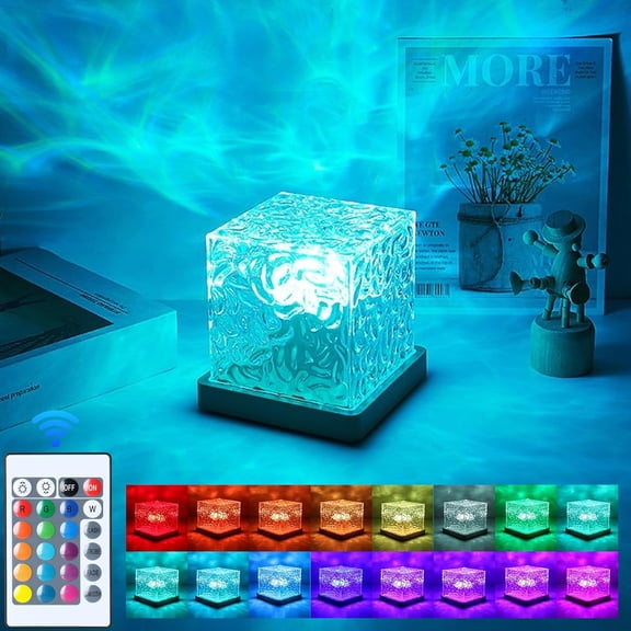 Aurora Glow Cube – Rechargeable Night Light, 16 Colors Dynamic Ripple Effect with Remote Control, Mood Lamp for Bedroom Living Room Decor, Portable Ambient Lighting Gift