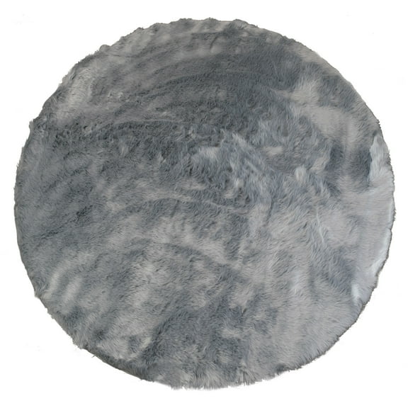 Aurora Gray Round Faux Fur Area Rug 5 Foot Wide