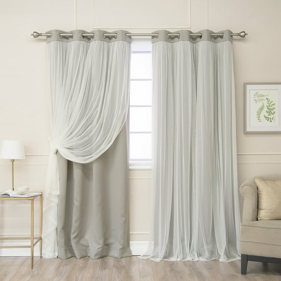 Aurora Home Gathered Tulle Overlay Blackout Curtain Panel Pair Dove 52"W x 108"L 108 Inches
