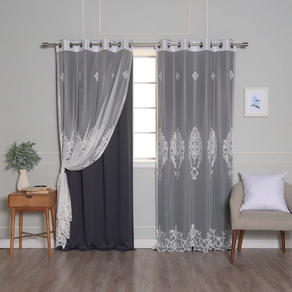 Aurora Home Mix & Match Sheer Damask & Blackout Grommet Curtains Dark Grey 96 96 Inches