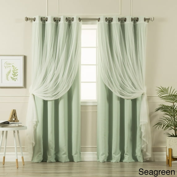 Aurora Home Mix and Match Blackout Tulle Lace Sheer 4 Piece Curtain Panel Set Sea Green 52 x 84 84 Inches