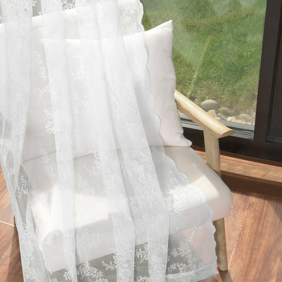 Aurora Home Sheer Rose Embroidered Curtains Panel Pair RDP/ White 52" W x 84" L 84 Inches