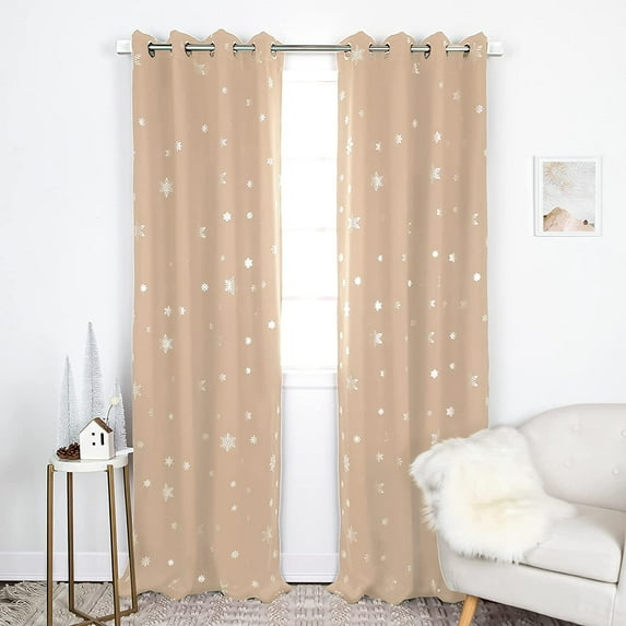 Aurora Home Silver Foil Snowflake Thermal Insulated Blackout Curtains Beige - 96"L