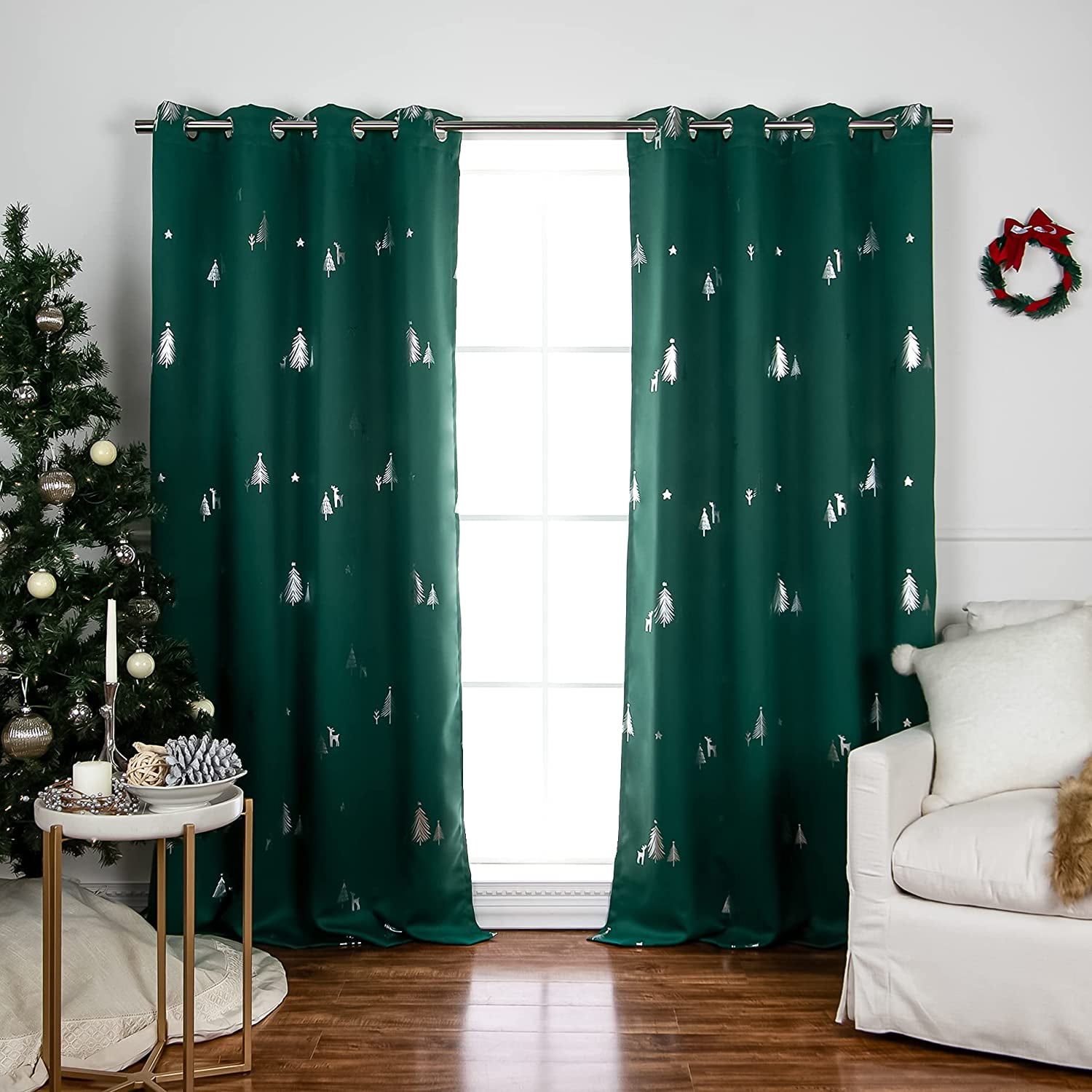 Quality Home Silver Snowflake Holiday & Silver Winter Wonderland Holiday Blackout Curtains-Deer 63"