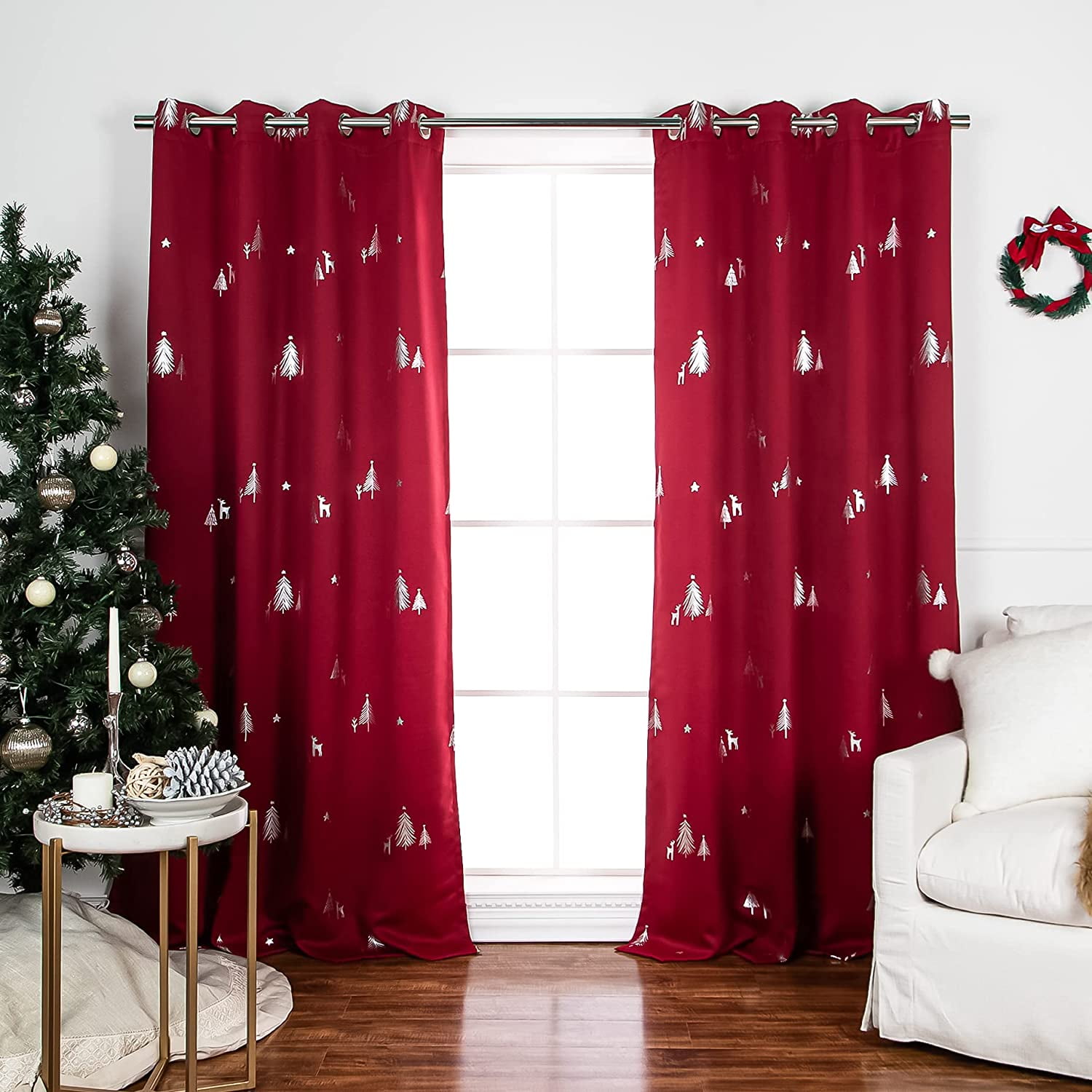 Aurora Home  Silver Foil Winter Wonderland Thermal Insulated Blackout Curtains Red - 63"L