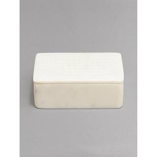  KhanImports Decorative White Marble Box, Stone Box with Lid -  Rectangular, 5 Inch : Home & Kitchen