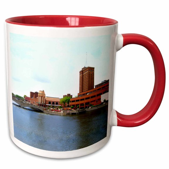3drose, Aurora, Il - View from the Fox River, 11oz Two-tone Red Mug