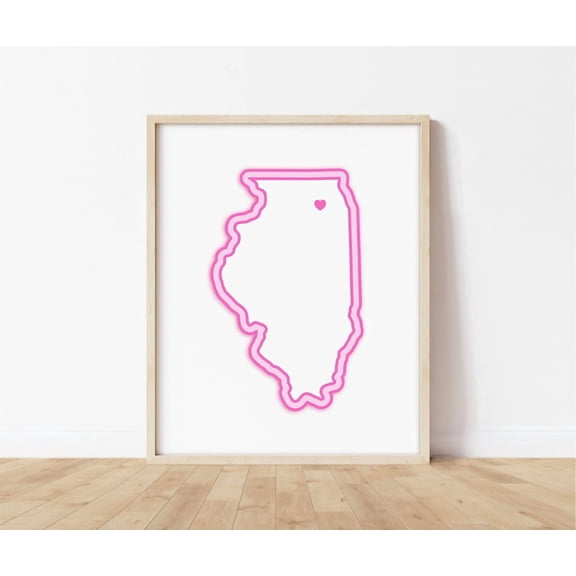 Aurora Illinois Heart Map Wall Art Print Unframed Paper Print