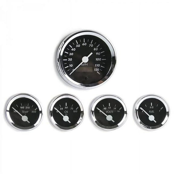 Aurora Instruments 785797 SAE American Classic Black 5 Gauge Set with White Vintage Needles, Chrome Rings