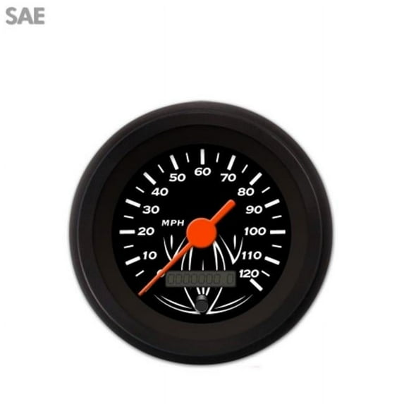 Aurora Instruments GAR121ZE by HACAH Speedometer Gauge -  SAE Pinstripe Black , Orange Vintage Needles, Black Trim Rings ~ Style Kit Installed