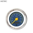 thumbnail image 1 of Aurora Instruments GAR144ZM by HABCI Speedometer Gauge -  Metric Omega Blue , Yellow Modern Needles, Chrome Trim Rings ~ Style Kit Installed, 1 of 1