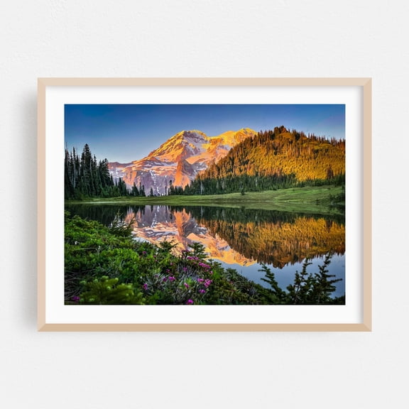 Aurora Lake Landscape - Photography Mountain Lake Nature Landscape Scenic Wilderness Oak Framed Wall Art Print 9 x 12 inches