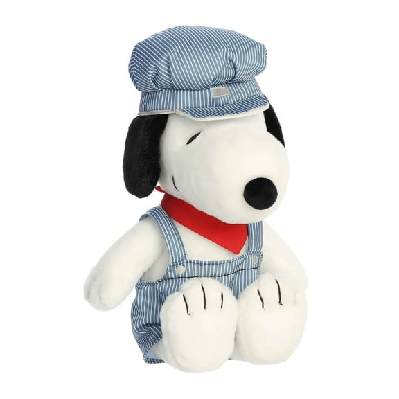 Aurora - Large White Peanuts - 14" Train Engineer Snoopy - Adorable Stuffed Animal