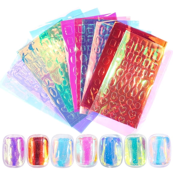 Aurora Laser Glass Paper Nail Art Stickers Decals Self Adhesive for Nail Tips Decorations Mixed color 14x8.8x0.01cm 11pcs/set