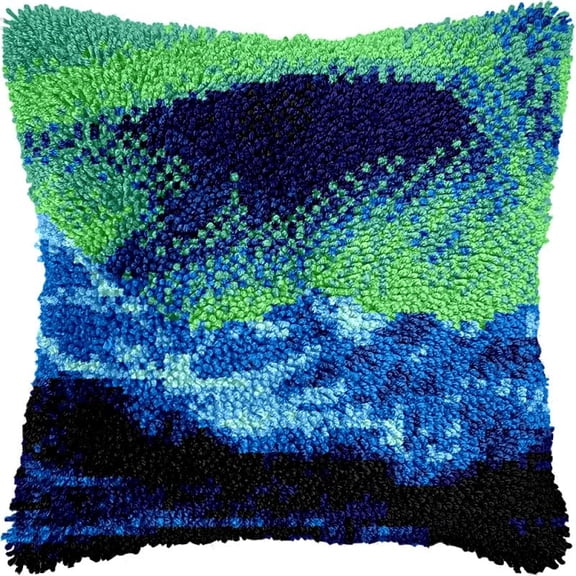 Aurora Light Latch Hook Pillow Kits Pillow Cover Pattern PrintedCanvas Crochet Cross Stich Hooking Pillowcase Cushion Crafts Embroidery Latch Hooking Crochet Kits Set 17x17 inch(84)