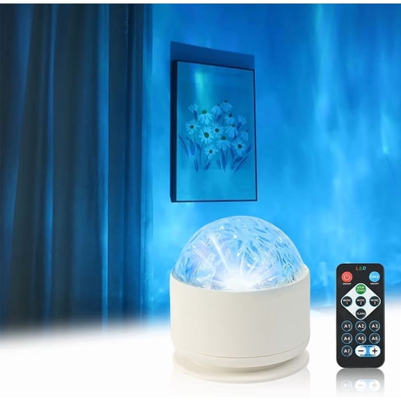 Aurora Light ProjectorAurora and Ocean Wave Projector Light, Dual Cover 3D Water Ripple & 16-Color LED, Remote Controlled USB Rechargeable Night Light for Bedroom, Living Room, Christmas Gift