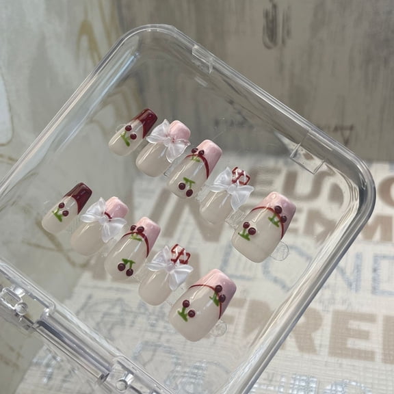 Aurora Manicure Pure Handmade Wearing Nail Cherry Short Ladder French Nail Plate Advanced press-on nails