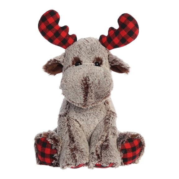 Aurora - Medium Brown Holiday - 11" Buffalo Plaid Moose - Festive Stuffed Animal