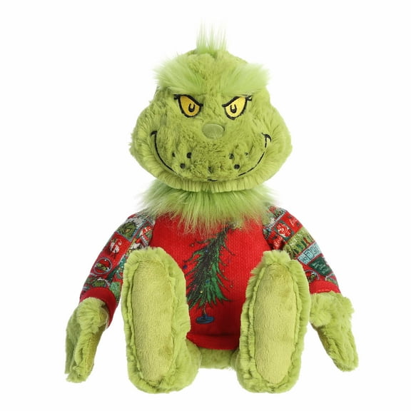 Aurora - Medium Green Festive Stuffed Animal - 9.5" Ugly Sweater Light-Up Grinch - Dr. Seuss