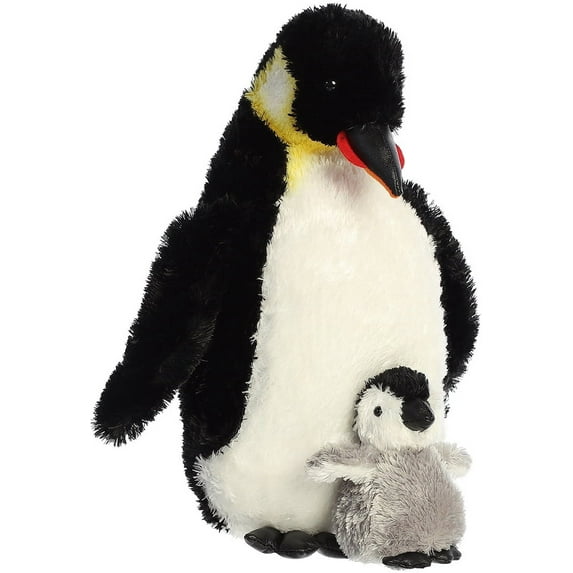 Aurora - Medium White Wild Life - 11" Emperor Penguin with Baby - Playful Stuffed Animal