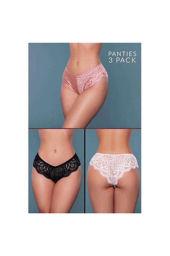 Aurora Mid Rise Brief Cut Panties, Black, Nude & Bronze - Medium - Pack of 3