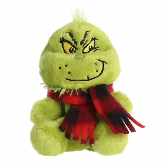 Aurora - Mini Green Festive Stuffed Animal - Palm Pals 5" Grinch With Scarf - Dr. Seuss